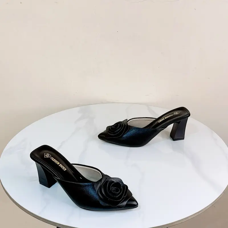 Giày Dép Trà My - Sục Bông Hồng Gót Vuông -Cao 7Cm&3cm  -Phong Cách Hiện Đại, Sang Trọng Nữ Shoes 3