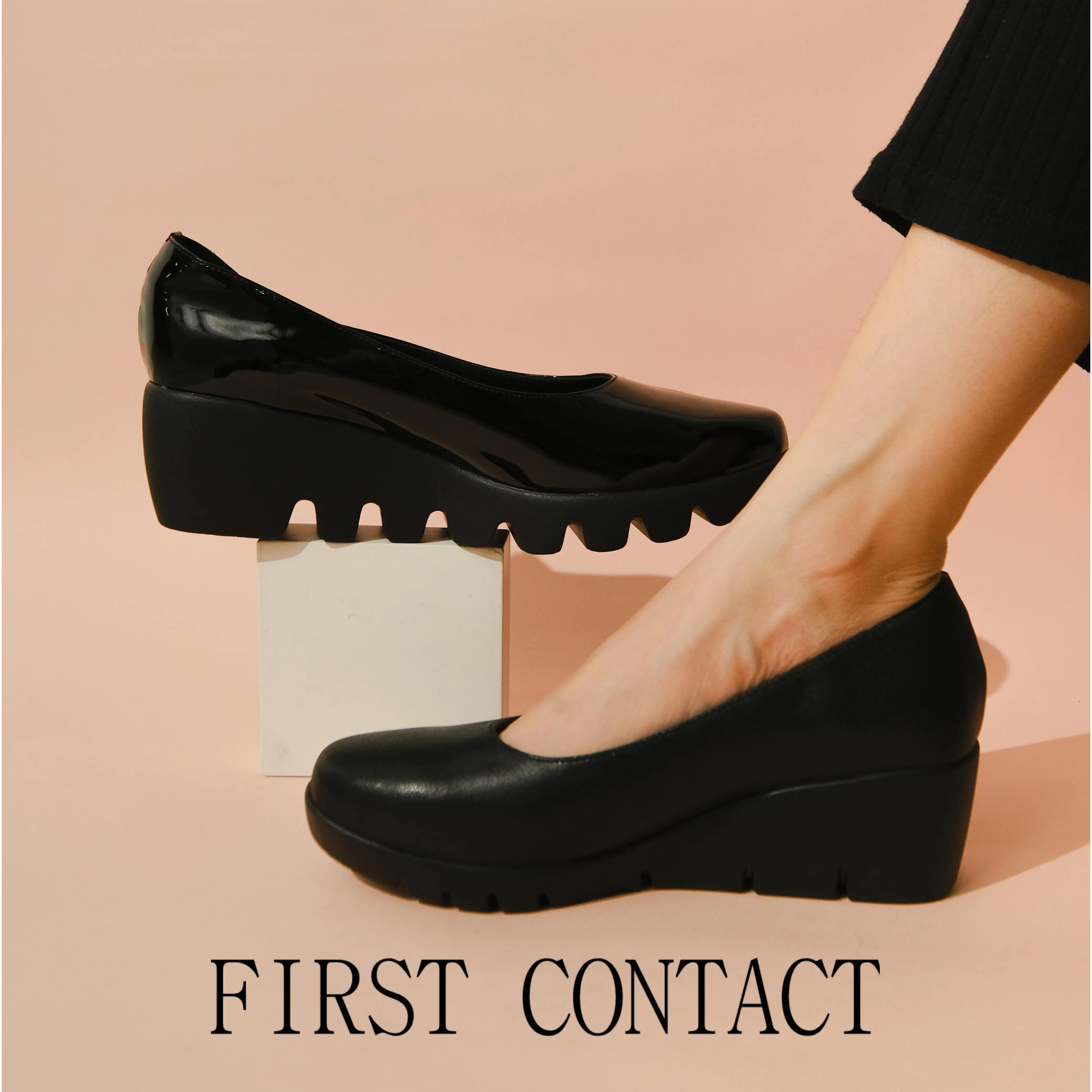 First Contact Sepatu Pantofel Wanita Wedges Aether Pure Black Doff Bhayangkari Hitam