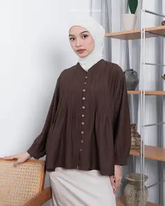 Orimoza Selena Blouse Rempel Wanita bahan Polo Linen