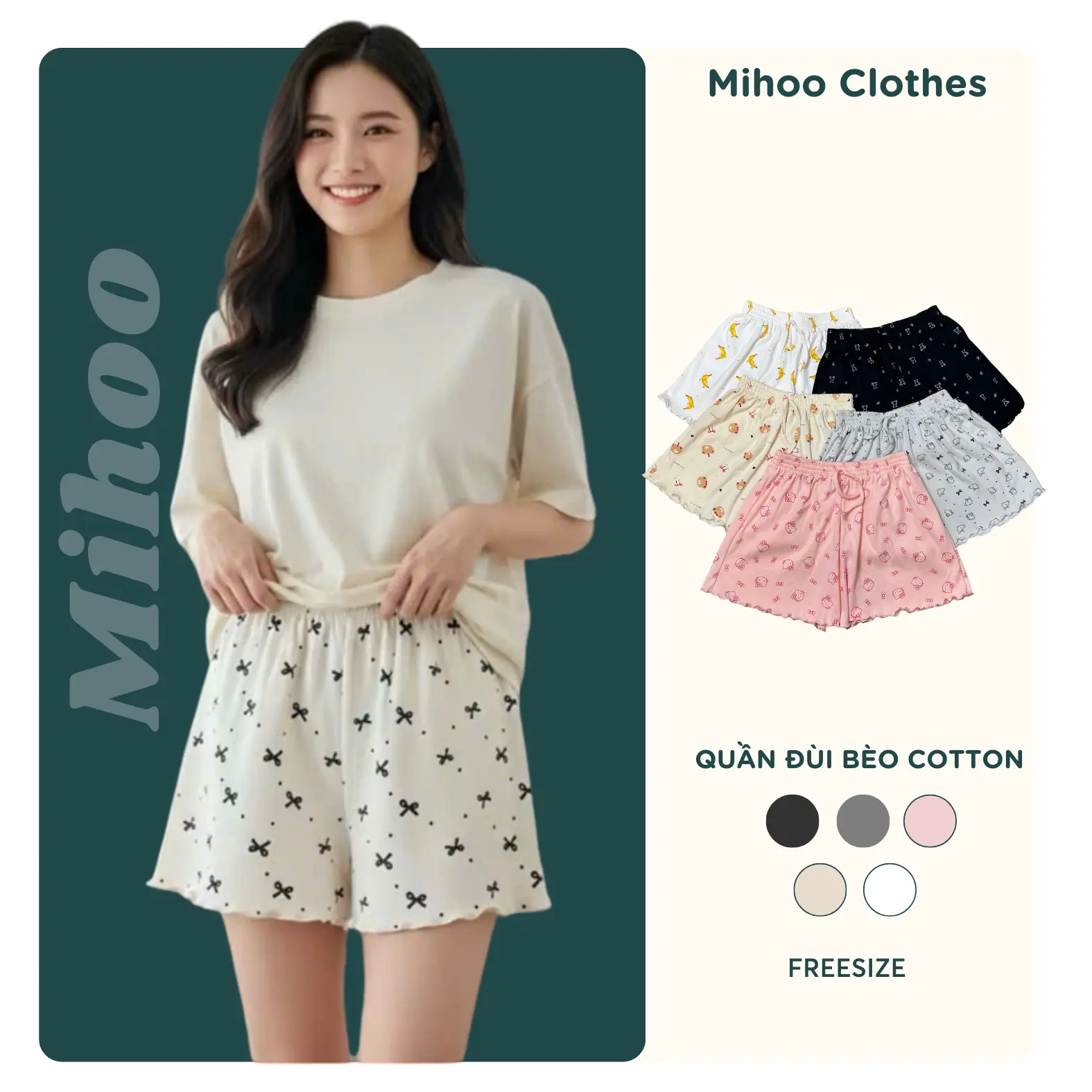 Quần đùi cotton, quần ngủ nữ chất cotton mềm mại, hoạ tiết dễ thương