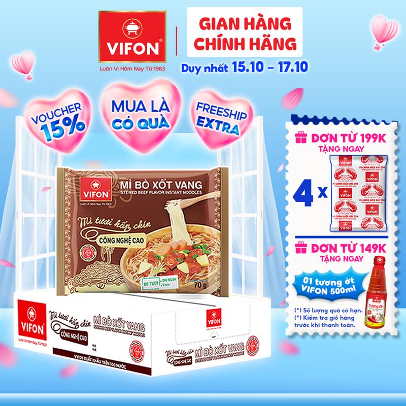 [VOUCHER HOT 15%] Thùng 30 gói Mì Tươi Bò Xốt Vang/ Thịt Bằm / Tôm Chua Cay VIFON 70gr/Gói