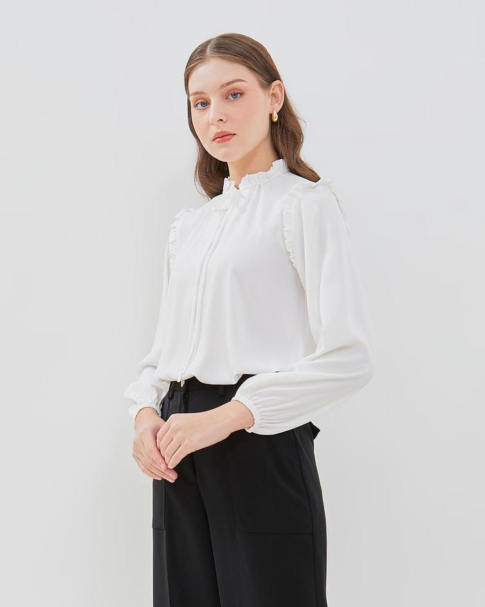 Gambar VALINO LADIES BLOUSE LONG SLEEVE RUFFLE PUTIH - D-EAGB22-A5 - 12 dari VALINO ID Kota Administrasi Jakarta Timur Tokopedia