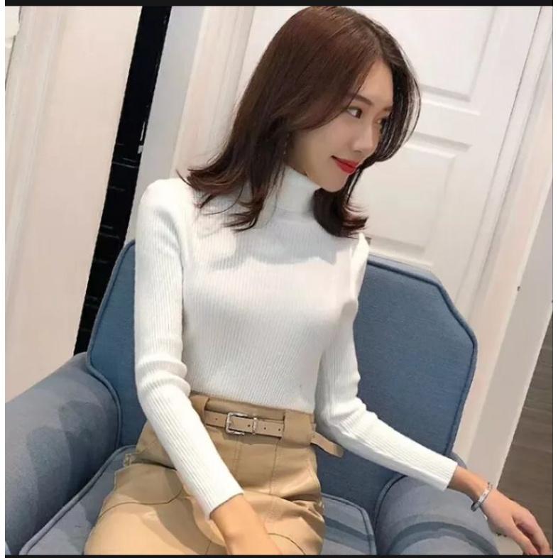 Inner turtleneck rajut atasan rajut wanita muslim Garis Panjang Santai Knitwear Hitam Outer Cardigan Top Baju Basic Crop zelda  crop inner  garis Kardigan Baju Daleman 6