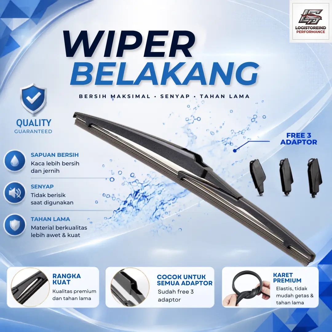 Wiper Belakang Mobil Universal 3 Adaptor Karet Premium Pembersih Kaca Belakang Semua Mobil