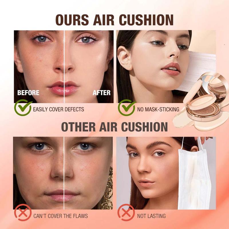 Product Introduction of 2 In 1 Matte Pressed Powder + Air Cushion BB Cream Long Lasting Buildable Coverage Waterproof Concealer Lightweight Breathable Long Lasting Oil Control Facial Cosmetics pressed powder Foundation Makeup 6