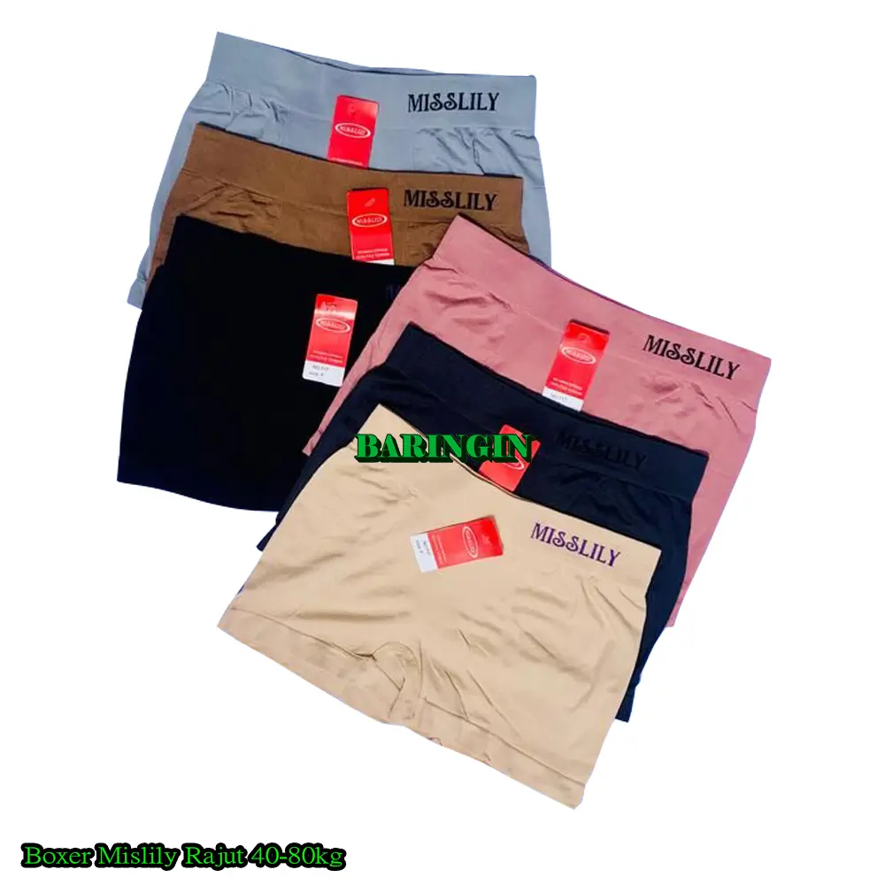 Isi 3 & 6 PCS-Boxer Pendek Wanita High Waist Basic MISLILY Polos Bahan Rajut