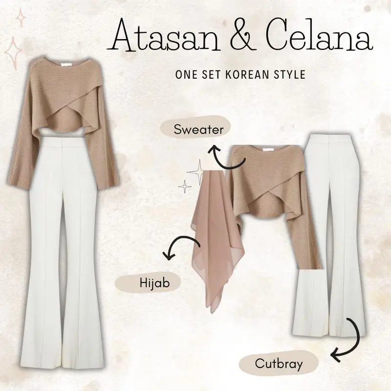 One Set Wanita Korean Style (Sweater Crop Celana Cut Bray Hijab Bellasquare) Atasan Sweater Rajut Premium 0