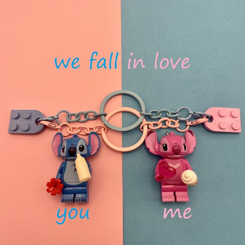 Lovely keychain Stitch and Angel couple backpack pendant compatible with keychain couple small gifts 1