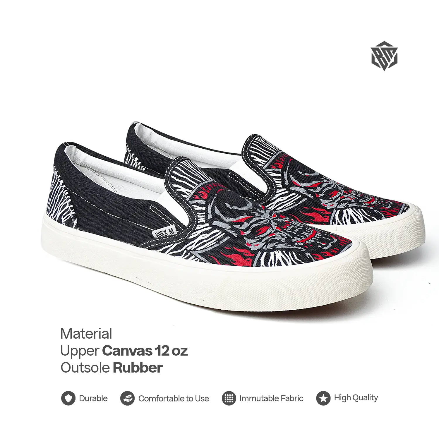 Brick Mansions - Slip On Mission Deathstep Black White Sepatu Sneakers Casual Pria Wanita