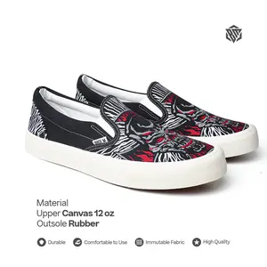 Brick Mansions - Slip On Mission Deathstep Black White Sepatu Sneakers Casual Pria Wanita