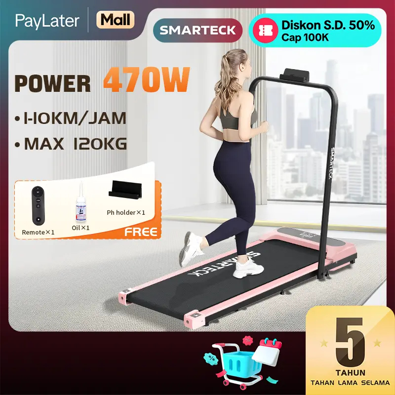 Smarteck Treadmill SMT01 Running Mat Listrik Lipat Treadmill Elektrik Alat Fitness Walking Pad Small Foldable Ultra Quiet Indoor Home Fitness Equipment