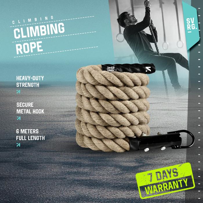 Gambar SVRG Manila Climbing Rope 6M Heavy Duty Gym Climbing Rope Anti-Slip Grip + Metal Hook dari SVRG Store Kota Tangerang Tokopedia