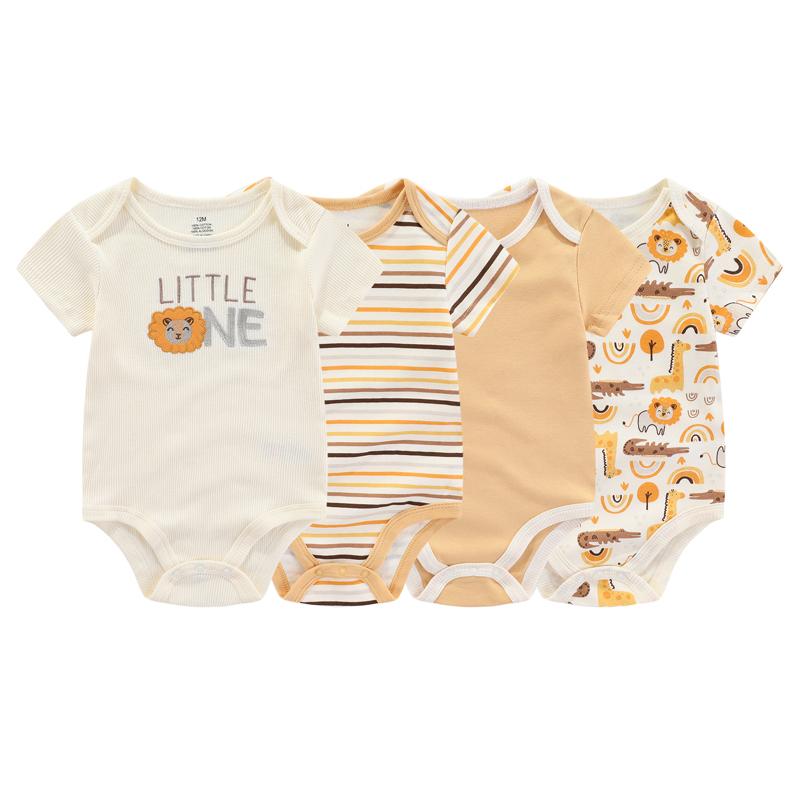 Quần Áo Trẻ Em Kiddiezoom, 4 Mảnh, Bốn Mùa, Unisex, Thiết Kế Hoạt Hình, ngắn Tay, Thích Hợp Cho Em Bé Trai Và Bé Gái, Áo Liền Quần, Dễ Thương, 100% Bông, Quần Áo Sơ Sinh 1