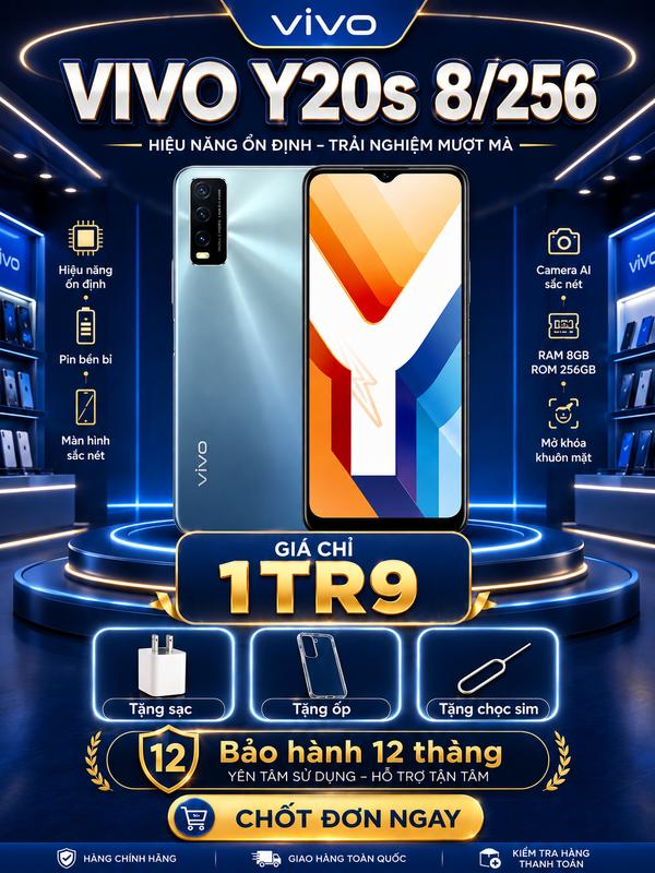 Điện Thoại Vivo Y20s 8GB/256GB Máy Đẹp,Pin 5000mAh, Màn Hình 6.51 Inch, Camera…