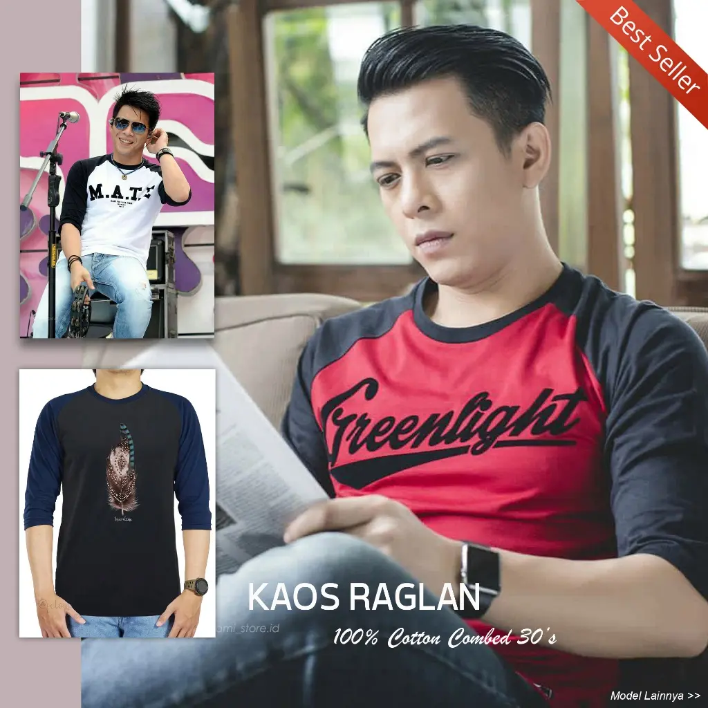 Kaos Distro Raglan Greenlight Ariel Noah | Katun Combed