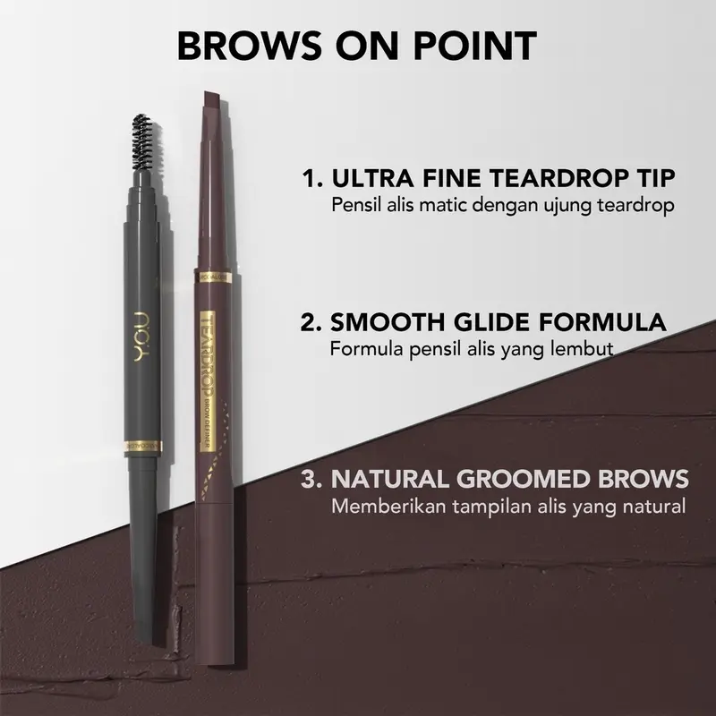 YOU Teardrop Brow Definer pensil alis waterproof pigmented tahan lama make up mata you Y.O.U tear drop TEARDROP BROW dark brown ash charcoal grey chocolate hitam coklat abu 3