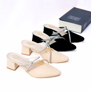 DM SHOES - [REALPICT] Sandal High Heels Premium Wanita Hak Tahu 5 cm Model Selop Heels Wanita Wisuda Formal Variasi Silang EG 026