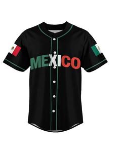 Jersey de Béisbol de Patrimonio Mexicano- Tricolor, Edición Limitada con Águila Bordada y Diseño Clásico de Botones Hacia Arriba, 1 pieza, Estilo Clásico.
