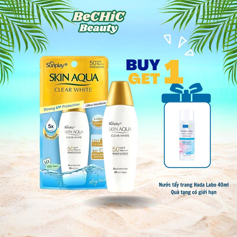 Sữa Chống Nắng Nắp Vàng Dưỡng Da Trắng Mịn Sunplay Skin Aqua Clear White SPF50+ PA++++ 55g