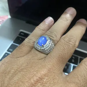 Cincin Pria Blue Safir Star Sri langka Sailon | Dim10x8mm | Micro setting Full Tabur