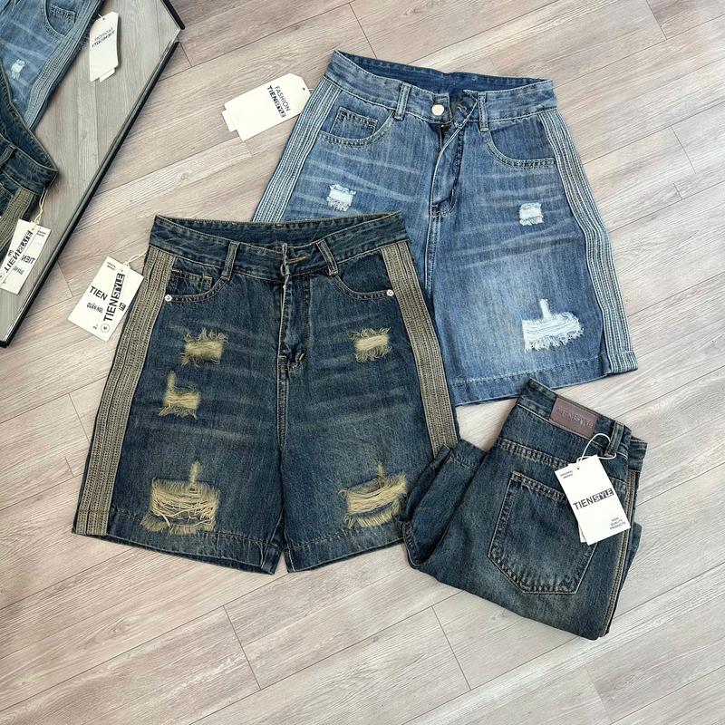 TIENSTYLE - Quần Ngố Jean Nữ Chạy Viền Sọc Thể Thao Bigsize 80kg Quần jean nữ bigsize S 5XL