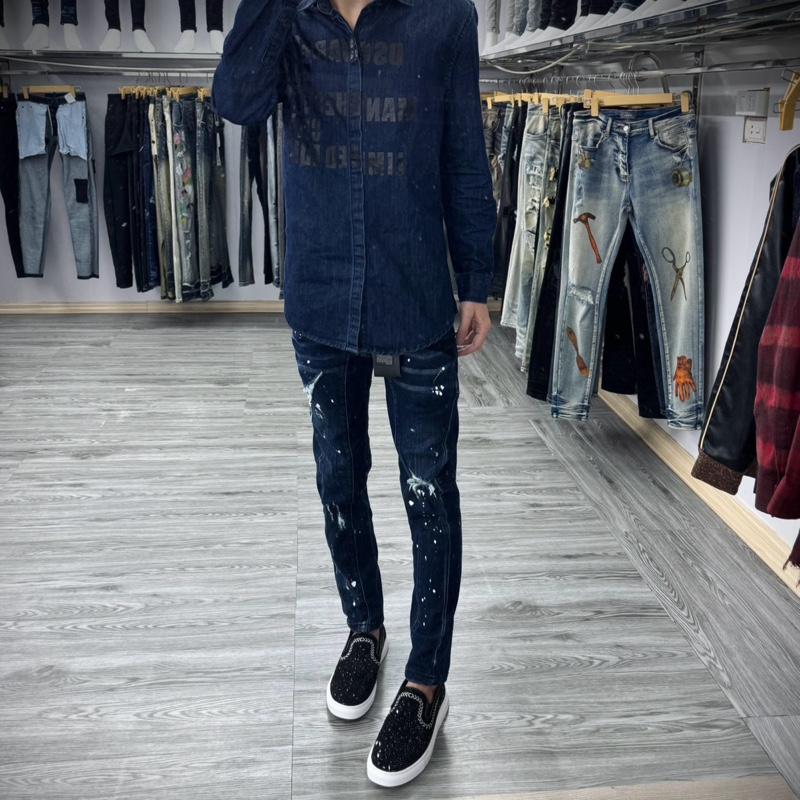 Quần Jean D2 Mã 5 Xanh Rách Nhẹ 4 Cúc Khoá To Chuẩn Loại 1(Túi Bò+Tag Sườn+Cúc Dự Phòng+Khoá To))