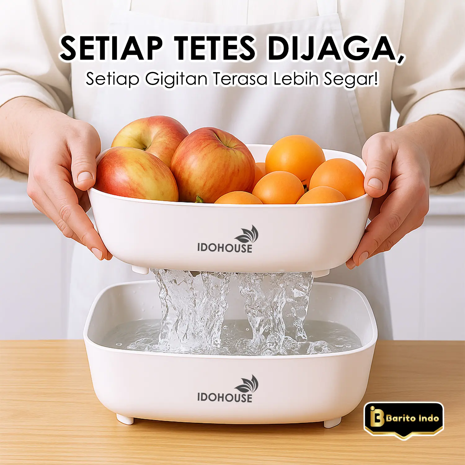 Barito Indo Set Baskom Cuci Serbaguna 2 in 1 Wadah + Saringan Plastik Putih Multifungsi untuk Dapur Sayur Buah & Mie Wadah Hotpot | D04B