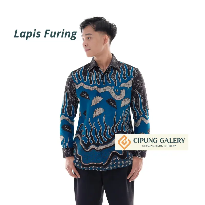 KEMEJA BATIK PRIA SLIMFIT MOTIF IGUANA BLUE EMERALD LAPIS FURING 0