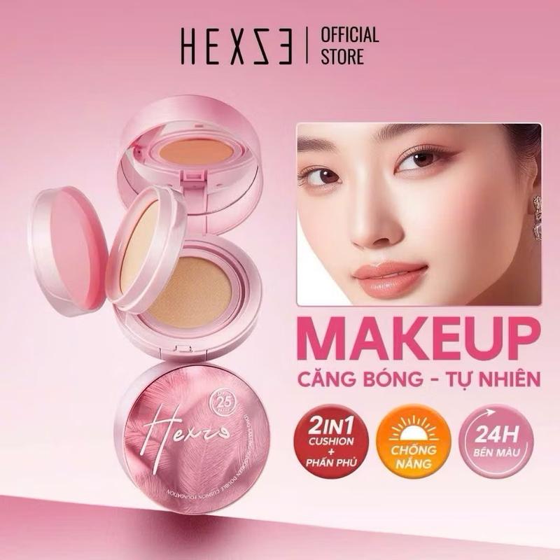 phấn nước 100% Cushion hỗ trợ chống nắng kèm phấn phủ 2 in1 HEXZE Spf25 PA+++,…