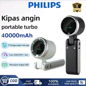 PHILIPS Kipas Angin Turbo Strong Portable Handheld Rechargeable Mini Fan Lipat High Speed 15000RPM