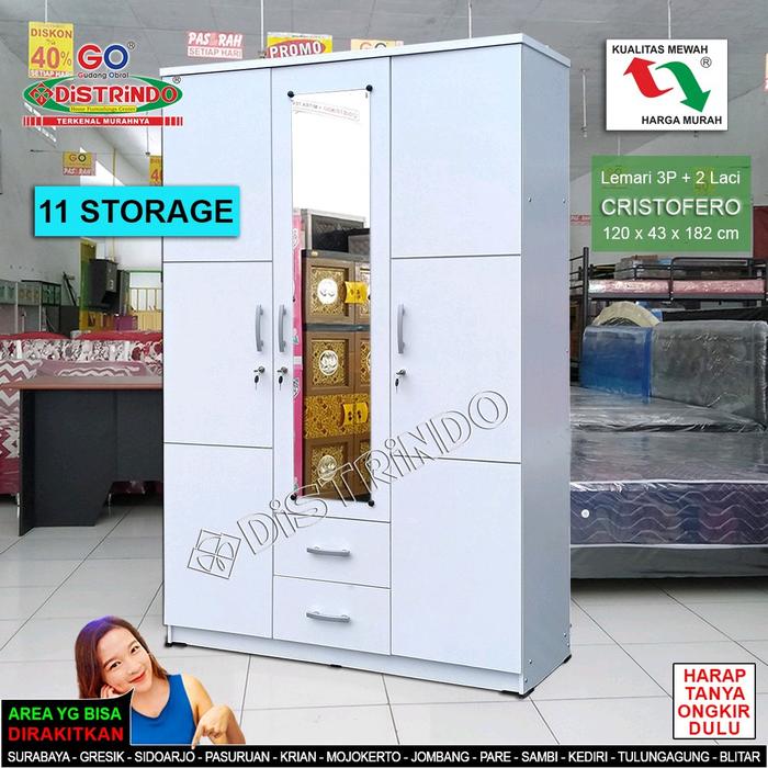 Gambar Lemari Pakaian 3pintu / Lemari 3pintu + 2Laci / Lemari 11 Storage dari Go Distrindo Mebel Surabaya Kab. Gresik Tokopedia