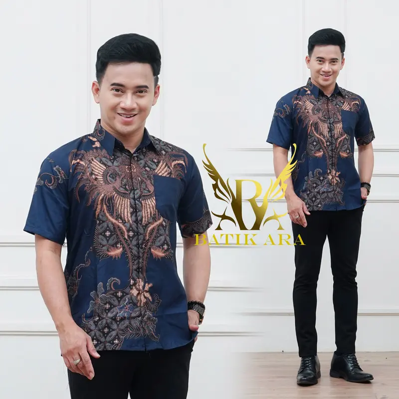 kemeja batik lengan pendek pria dewasa poliester 7
