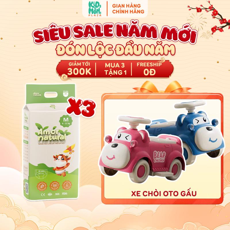 3A TẶNG XE CHÒI OTO GẤU COMBO 3 BỊCH Tã bỉm quần dán Amor Natural Việt Nam thấm tốt đủ size NB tới 4XL cho bé