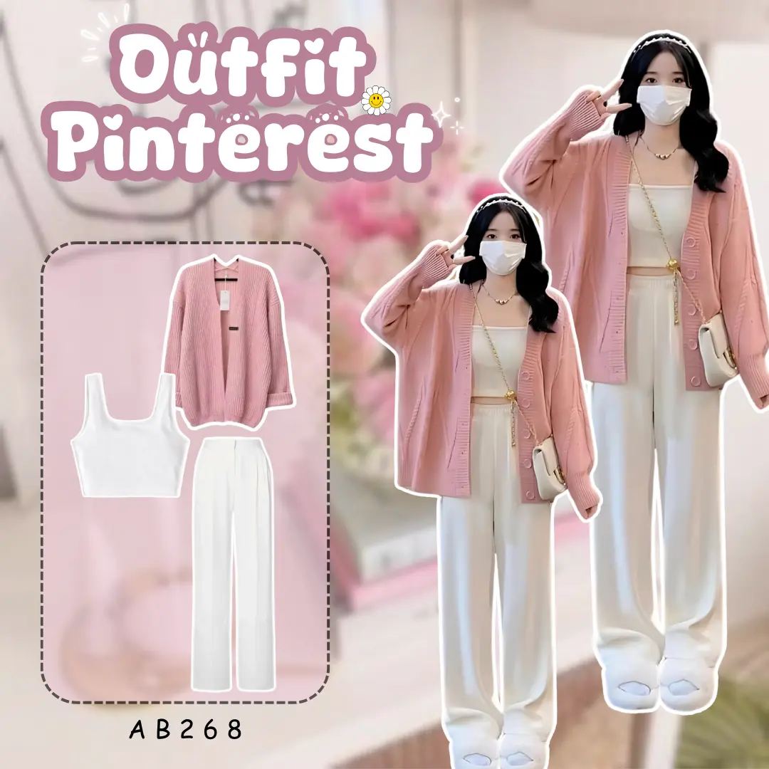Mutiaragrosir 3 In 1 Set AB268 - one set korean style outfit hangout simpel one set wanita kekinian pinky girls ootd daily ala pinterest cardigan kiyowo pinky