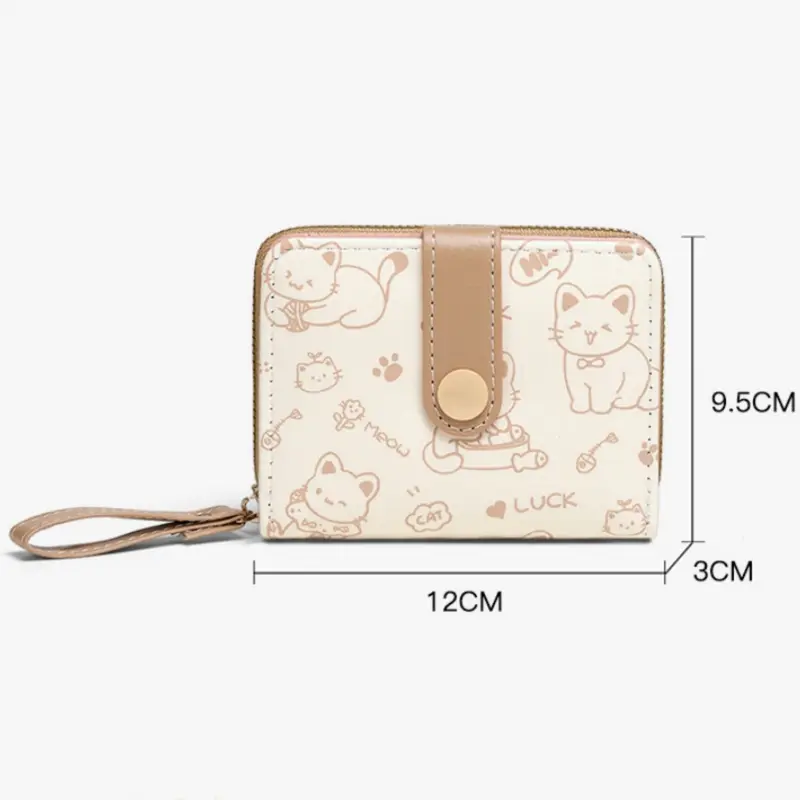 Dompet wanita resleting karakter cat kucing kartun Dompet pendek kancing bahan kulit PU import jepang estetik Dompet lipat untuk kartu koin uang fashion Wallet leather double fold cantik korean style terbaru anti air Kado hadiah gift 2