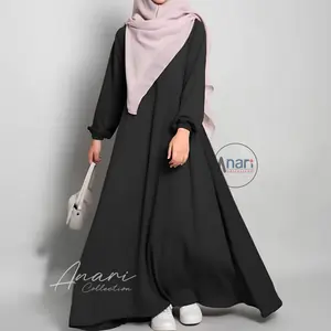 Anari Collection Abaya Gamis Turki Wanita Lengan Karet Terlaris Wolfis Premium / Basic abaya polos lengan karet Premium / Dress Lebaran Elegan Simple Arab Turkey Lebaran Muslim Hitam Maxi Umroh Pesta Kondangan