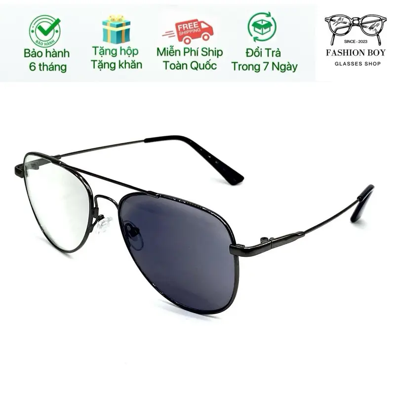 [Thủy tinh đổi màu]  Kính đổi màu đi đêm màu trong - kính nhìn đêm rõ nét - ban ngày đổi màu xám khói - gọng titan dẻo không phai màu - size mắt 52mm (phù hợp từ 45kg - 85kg) kính men - women 0