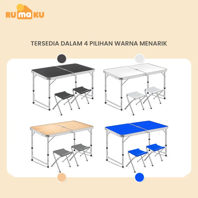 RUMAKU Meja Jualan Lipat Portable Serbaguna Lubang Tengah Payung Tenda Outdoor Camping Free 2 Kursi 8