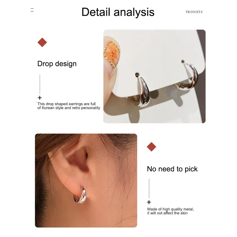 【lingerly】Anting tetesan air sederhana Eropa dan Amerika Serikat anting angin dingin anting logam retro Z 8