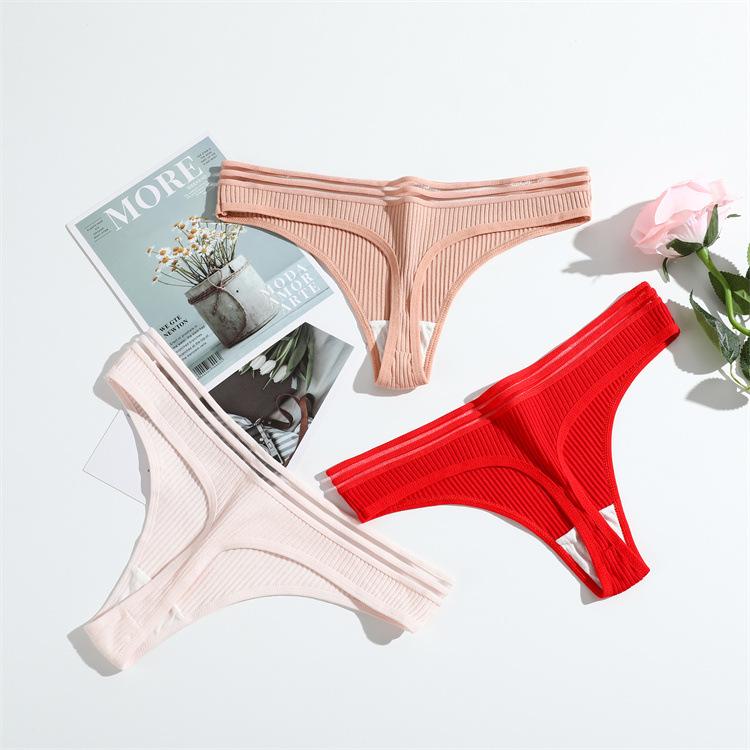 Product Introduction of Sexy Women Thong Cotton Panties Hollow Low Waist Seamless Ribbed Lady Bikini Briefs Comfort G-string Underwear Intimate Lingerie 5
