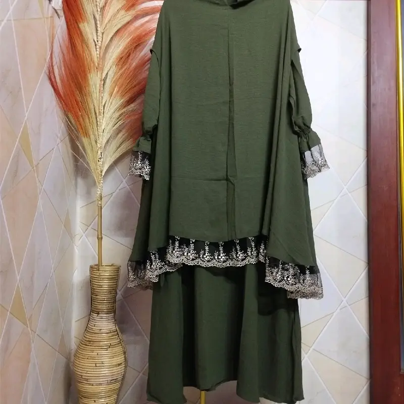 Set Gamis Renda Raya 2024 bonus cadar / gamis set lebaran 2024 free cadar Muslim Jilbab Panjang Syari Cantik Manset 2