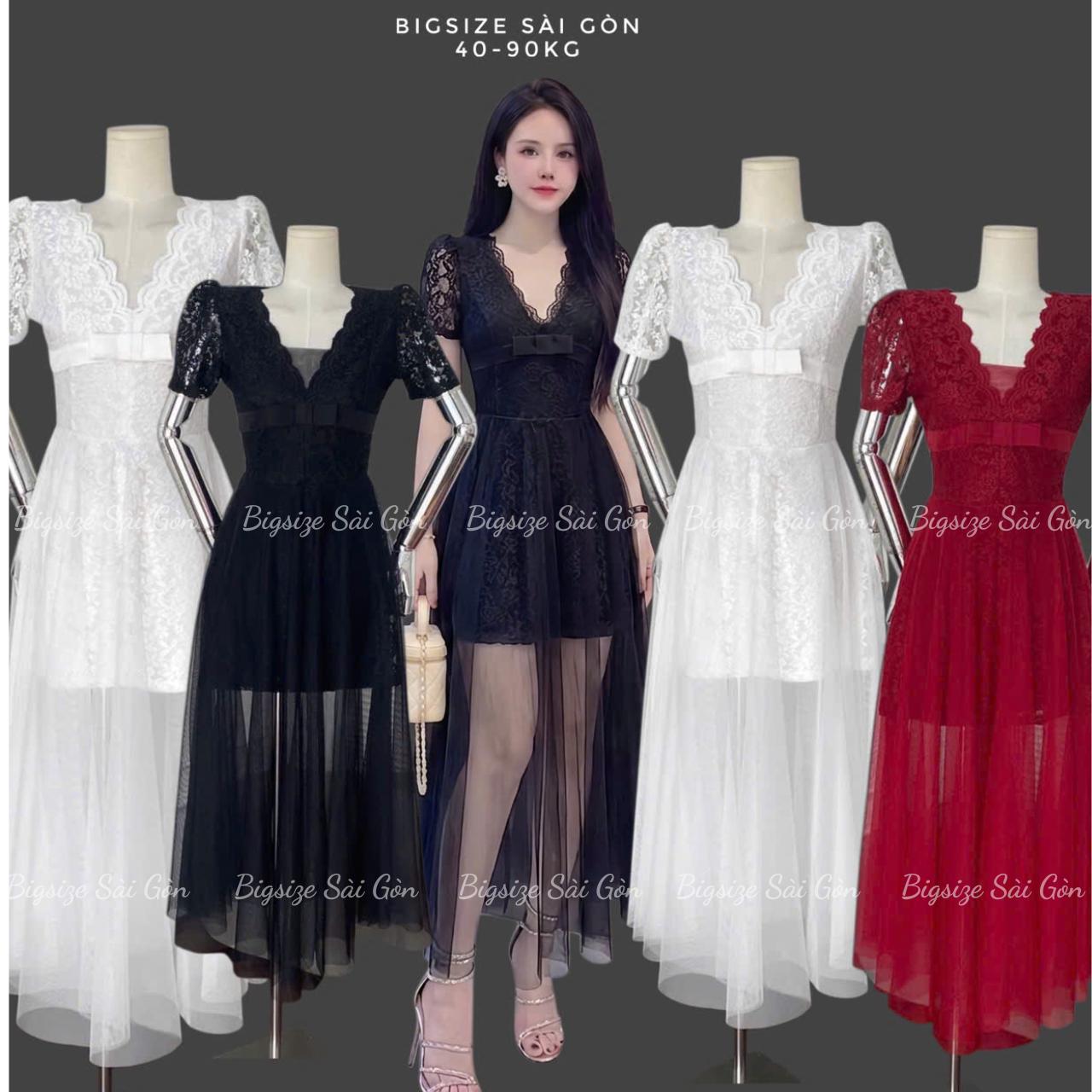 Đầm Dự Tiệc Thiết Kế 2 Lớp Ren Tiểu Thư Phối Cổ Tim (Vải Ren 2 Lớp) Cao Cấp Thanh Lịch Sang Trọng Cho Các Nàng Bigsize 40–90kg Thời Trang Nữ Béo Xinh Shop - A.1760