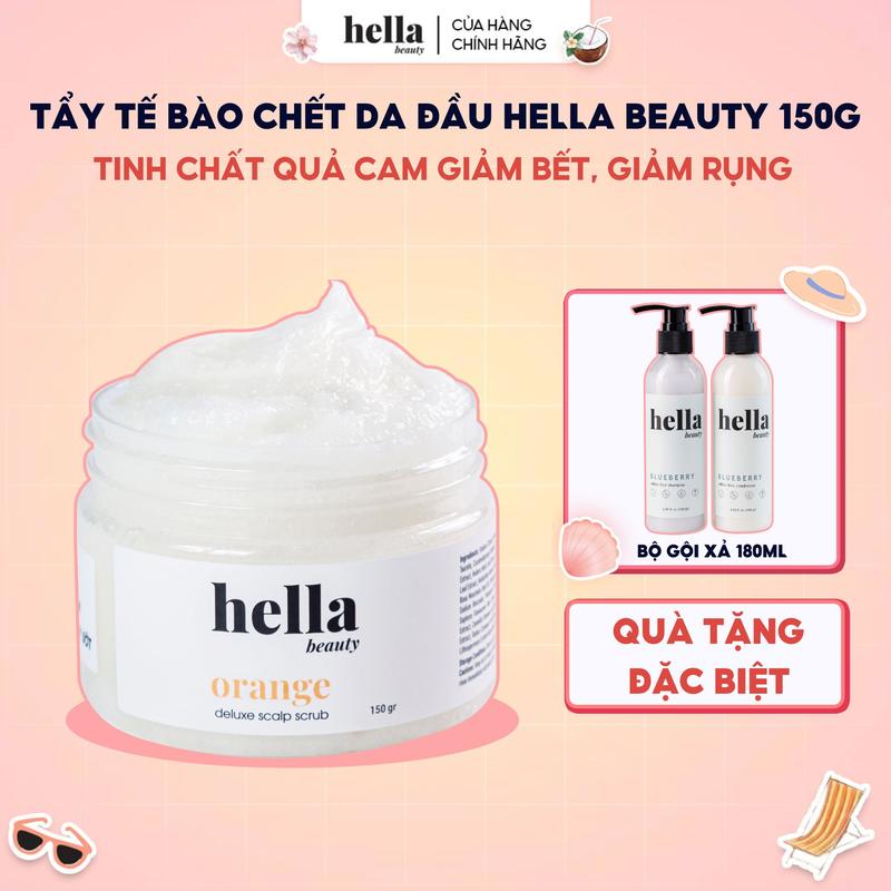 Tẩy tế bào chết cho da đầu tinh chất quả cam Hella Beauty 150g làm sạch da đầu giảm bết dầu