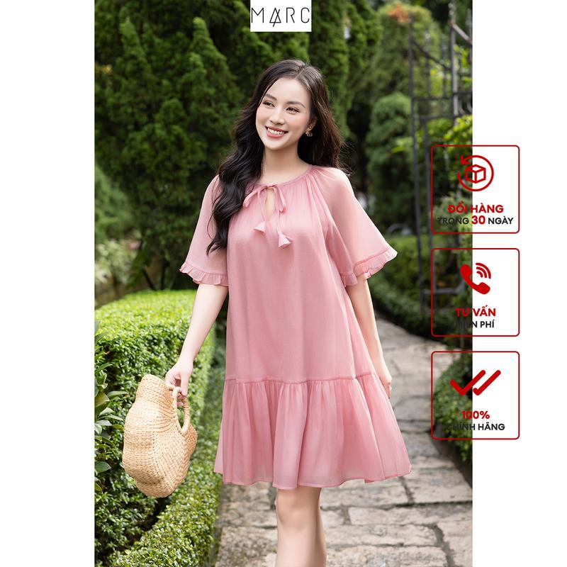  MARC FASHION - Đầm form rộng phối bèo thắt nơ CBDN082511 - Đầm tơ nhẹ nhàng 