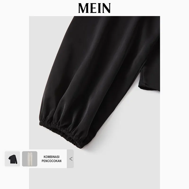 [MEIN] Elegant Kaos Off Shoulder Wanita Baju Atasan Lengan Panjang Hitam Top Cewek Basic Casual 4371 5