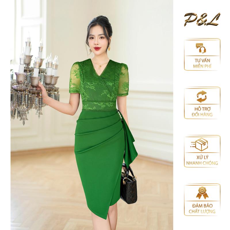  Váy Đầm Dự Tiệc Trung Niên BigSize Đi Cưới Thiết Kế Cao Cấp Đầm Đi Tiệc Xếp Ly Cổ Tim Phối Ren PL100 