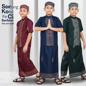 Setelan Baju Muslim Koko Anak Laki-laki Sarkoci Usia 3-14 Tahun Motif Batik Gus Iqdam katun Premium set el ankoko baju koko anak laki Kombinasi Celana Kaos Peci
