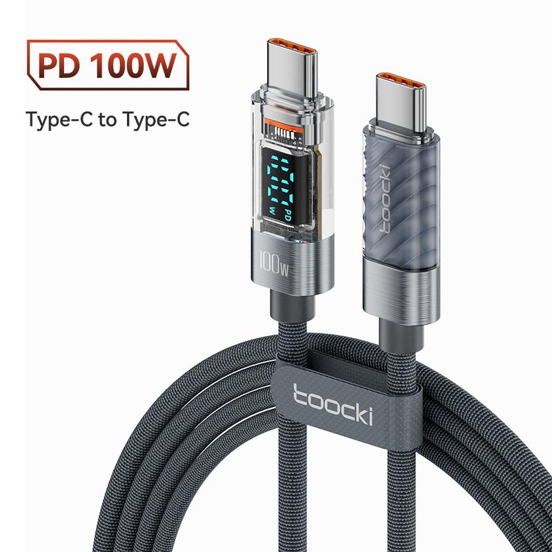 Cáp Type C sang Type C, Toocki, Bộ sạc sạc nhanh PD 100W, Cáp hiển thị USB C sang USB C, Tương thích với Macbook, Samsung, Xiaomi, POCO, Realme