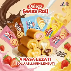 [COD] Dalezz Swiss Roll Aneka Rasa Strawberry Cheese Chocolate Milk Cake Gulung Lembut Halal 4 Varian Rasa 18g Per Pack