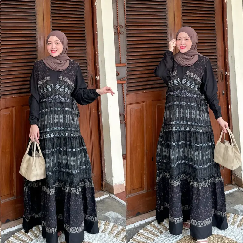 Joley Cloth - Khalila Dress Lionel Richie Outfit Simple Mewah  Kekinian Allsize Busui Gamis Pesta Muslim Wanita Lembut Wudhu Katun Panjang Motif Maxi Crinkle Casual Kondangan 1